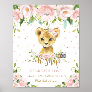 Lion Pink Floral Label Foto Ach Deel de liefde Poster