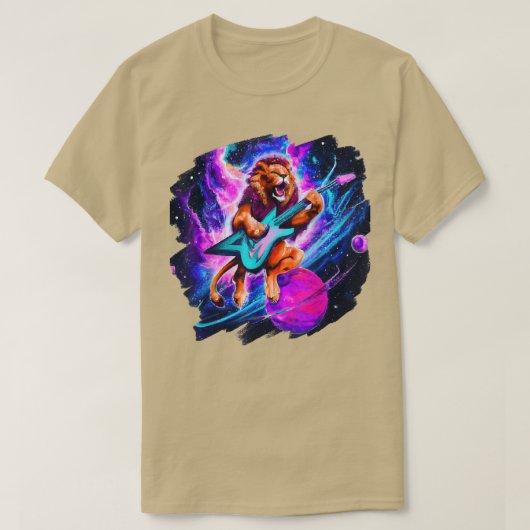 Lion Playing Guitar in Space Outer Space Music Lio T-shirt (Design voorkant)