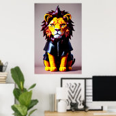 Lion plush speelgoed in zwarte doeken | AI Art. Poster (Thuiskantoor)