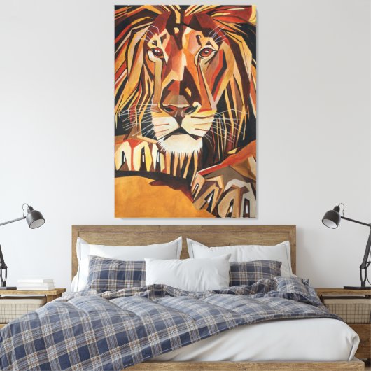Lion-portret in Geometrische kunststijl Canvas Afdruk (Insitu (Slaapkamer))