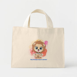 Lion quote cartoon drink bobba tea mini tote bag