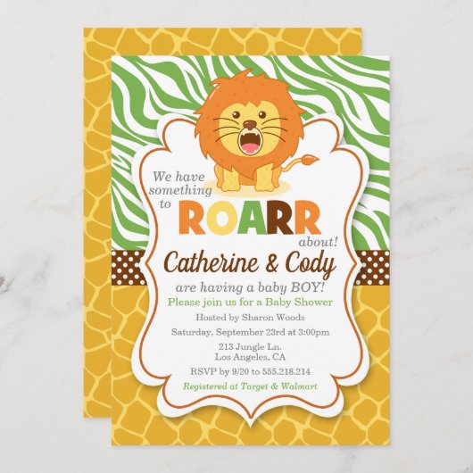 Lion ROAR Oerwoud Baby shower uitnodiging (Voorkant / Achterkant)