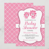 Lion rose, Invitation Baby shower de fille Chevron (Devant / Derrière)