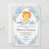 Lion Rustique Blue Floral Baby Shower Invitations (Devant)