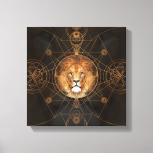 Lion Sacred Geometry Digital Art Canvas Afdruk