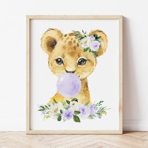 Lion, Safari, Paarse Bubble Gum, Genderneutraal Poster