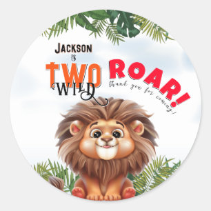 Lion Safari Twee wilde kinderen verjaardag Ronde Sticker