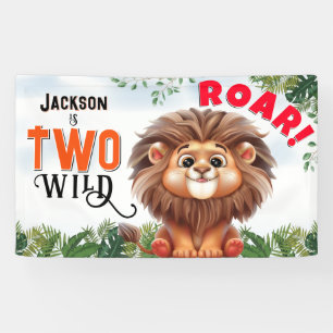 Lion Safari Twee wilde kinderen verjaardag Spandoek