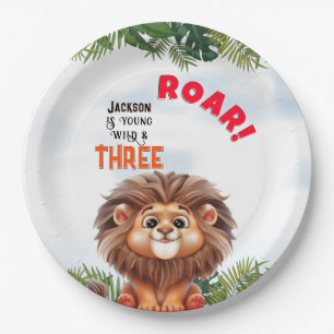 Lion Safari Wild en drie kinderen jarig Papieren Bordje
