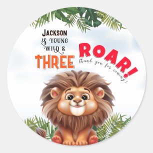 Lion Safari Wild en drie kinderen jarig Ronde Sticker