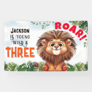 Lion Safari Wild en drie kinderen jarig Spandoek