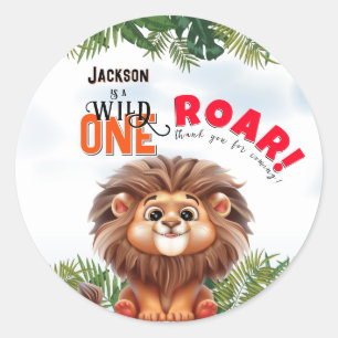 Lion Safari Wild One Kids Verjaardag Ronde Sticker