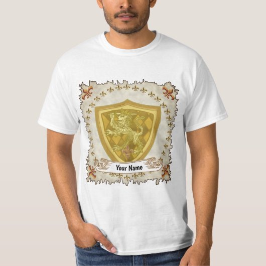 Lion Shield Family Crest Nom de famille T-shirt (Devant)