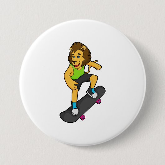 Lion Skater Skateboard Ronde Button 7,6 Cm (Voorkant)