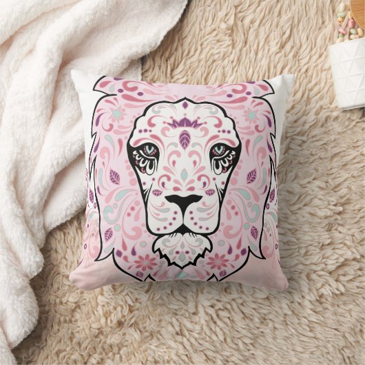 Lion Skull en Roze Paarse Blauwe Munt Pillow Kussen (Deken)