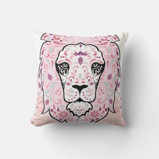 Lion Skull en Roze Paarse Blauwe Munt Pillow Kussen (Voorkant)