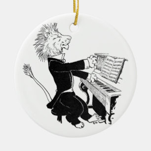 Lion Spelling Piano Antiek Louis Wain Drawing Keramisch Ornament