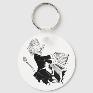 Lion Spelling Piano Antiek Louis Wain Drawing Sleutelhanger