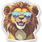 Lion Sticker with Aviator Sunglasses  (Voorkant)