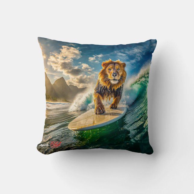Lion Surfing Design van Rich AMeN Gill Kussen (Voorkant)