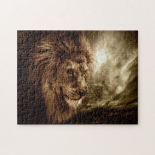 Lion tegen stormachtige hemel legpuzzel