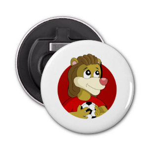 Lion tenant un ouvre-bouteille de ballon de footba