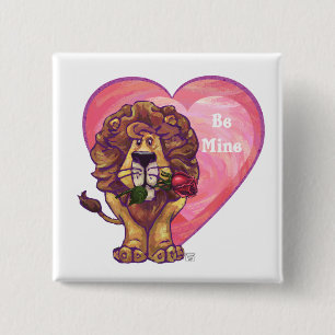Lion Valentijnsdag Vierkante Button 5,1 Cm