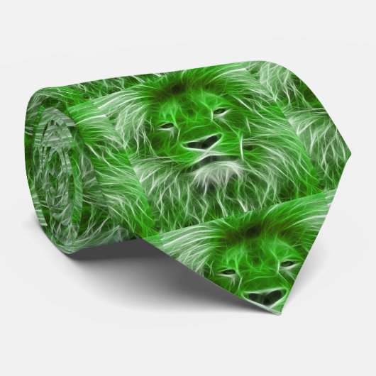 Lion vert sur cravate pour hommes (Roulé)