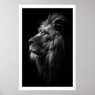 Lion Wall Art Black and White Side Profile with Poster