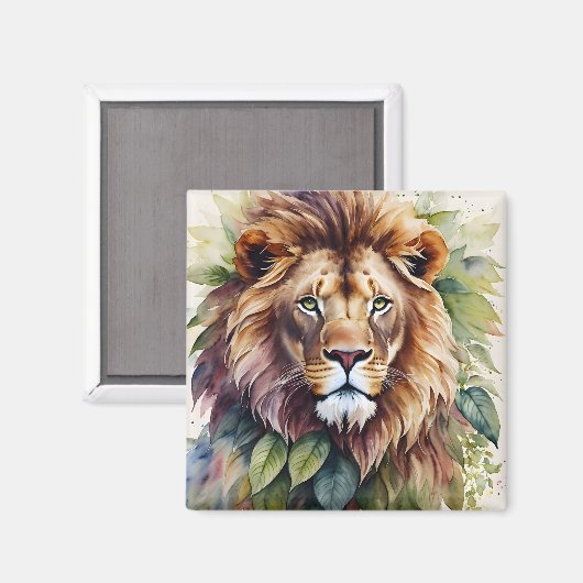 Lion Waterverf Botanische Kunstwerk Magneet (Voorkant / Achterkant)