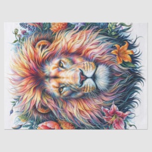 Lion Waterverf Kleurrijke Bloemen Tissuepapier