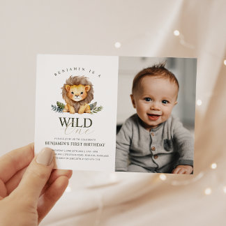Lion Wild One Birthday Photo Invitation