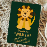 Lion Wild One First Birthday Jungle Invitation<br><div class="desc">Célébrez le premier anniversaire du bébé avec cette invitation sauvage d'un anniversaire avec un lion adorable. Vous pouvez customiser tout le texte de cette carte pour convenir à votre événement.</div>