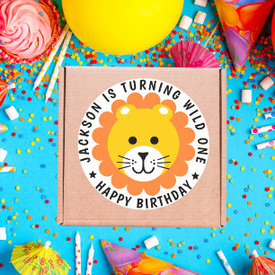 Lion Wild One Oerwoud Safari Dier Kids Verjaardag Ronde Sticker