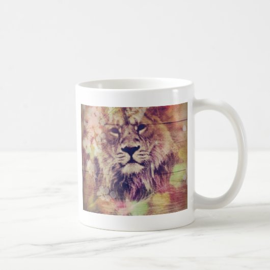 Lion Wooden Spring Grunge Digital Art Koffiemok (Rechts)