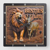 Lion Zebra Savanna Friendship Vierkante Klok (Voorkant)