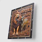 Lion Zebra Savanna Friendship Vierkante Klok (Hoek)