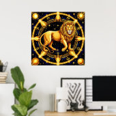 Lion Zodiac symbool boven hemelse sterrenachtergro Poster (Thuiskantoor)