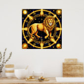 Lion Zodiac symbool boven hemelse sterrenachtergro Poster (Keuken)