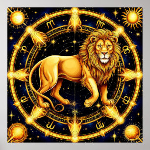 Lion Zodiac symbool boven hemelse sterrenachtergro Poster