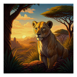 Lioness among a wilderness setting perfect poster