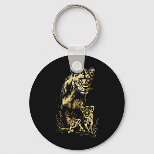 Lioness Cubs Hunting Team Lion Wildlife Sketch Sleutelhanger
