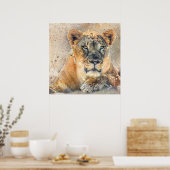 Lioness fotografie Moderne Waterverf Poster (Keuken)