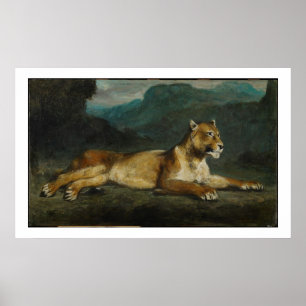 Lioness reclining, c.1855 (olie op paneel) poster
