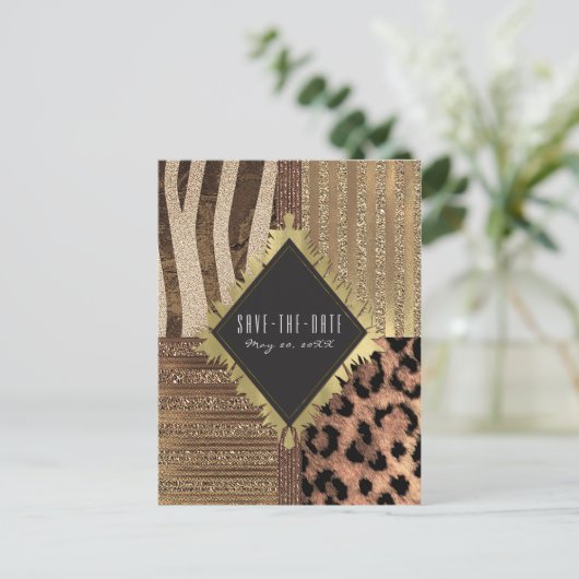 Lioness Safari Oerwoud Glam Modern Bewaar de datum Aankondigingskaart (Staand voorkant)
