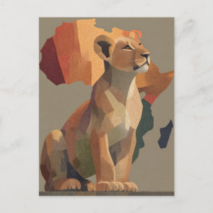 Lionesse géométrique en mosaïque avec carte de l'A