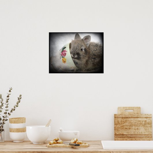 Lionhead Bunny en Teacup Poster (Keuken)