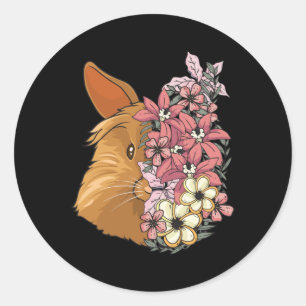 Lionhead konijn met mooie bloemen ronde sticker