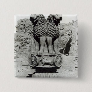 Lionkapitaal van de pijler van keizer Ashoka Vierkante Button 5,1 Cm