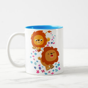 Lions Caricature Mignonnes Dans La Mug Du Jardin